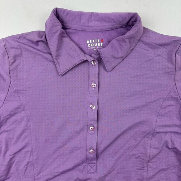 Bette & Court Purple Short Sleeve Polo Shirt Nylon Spandex Mesh Vents Size XS - Picture 3 of 10